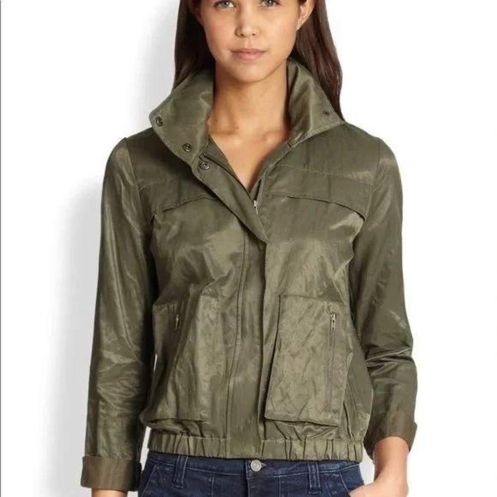 Joie Ferrell Jacket Women M Fatigue Green New Hidden Hood Utility Crop